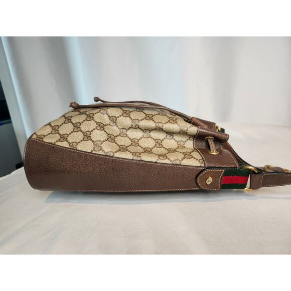 Gucci GG Canvas Bucket Crossbody Bag Brown Leather Trim Vintage Sherry Line - Picture 4 of 16